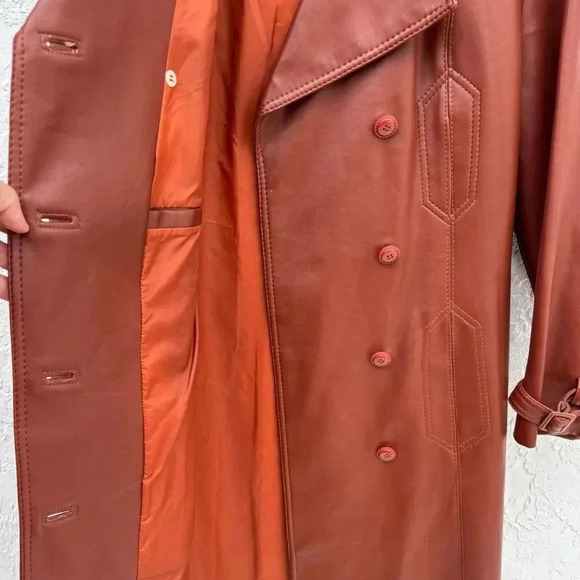 PR Womens Vintage Faux Leather Boho Style Long Coat Rust Size 13/14 - Picture 12 of 16
